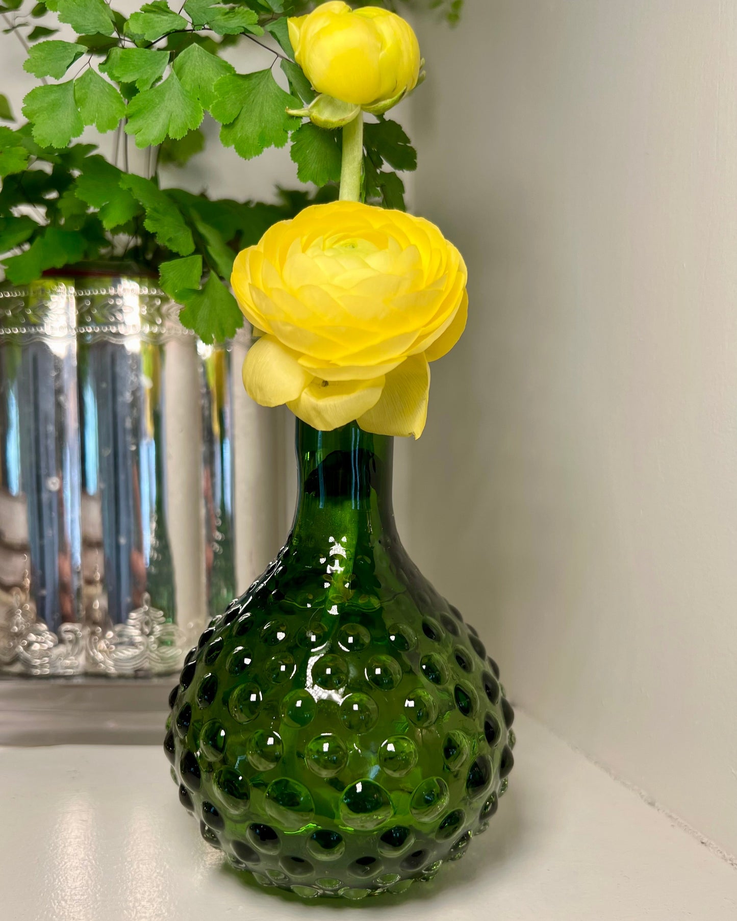 Vintage Green Hobnail Vase