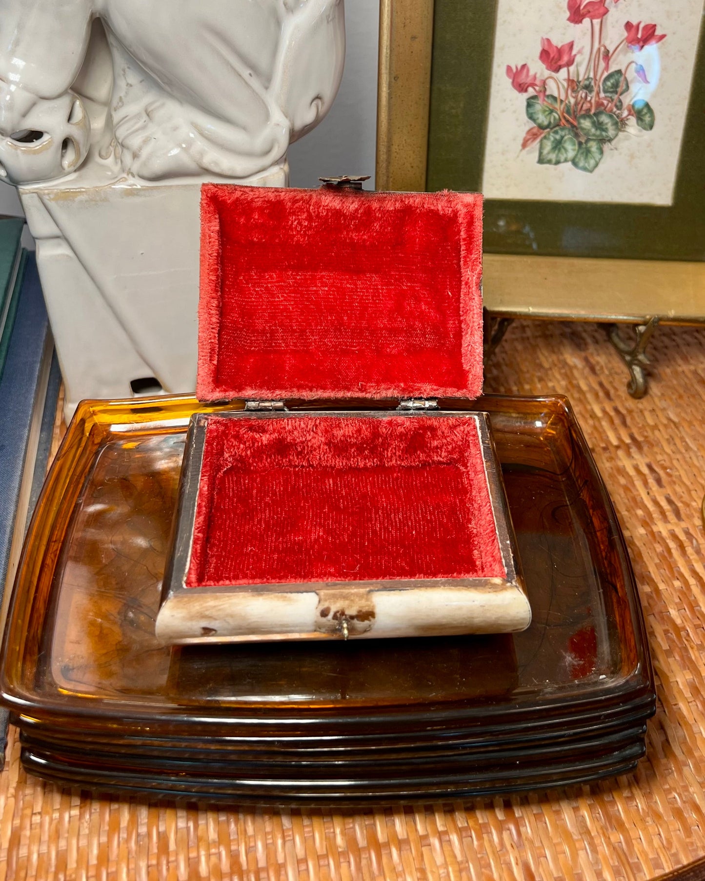 Camel Bone Box with Red Glass Jewels