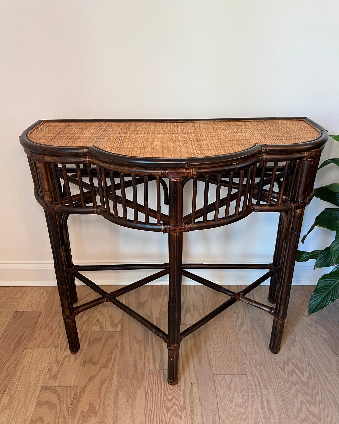 Bamboo Rattan Demilune Table