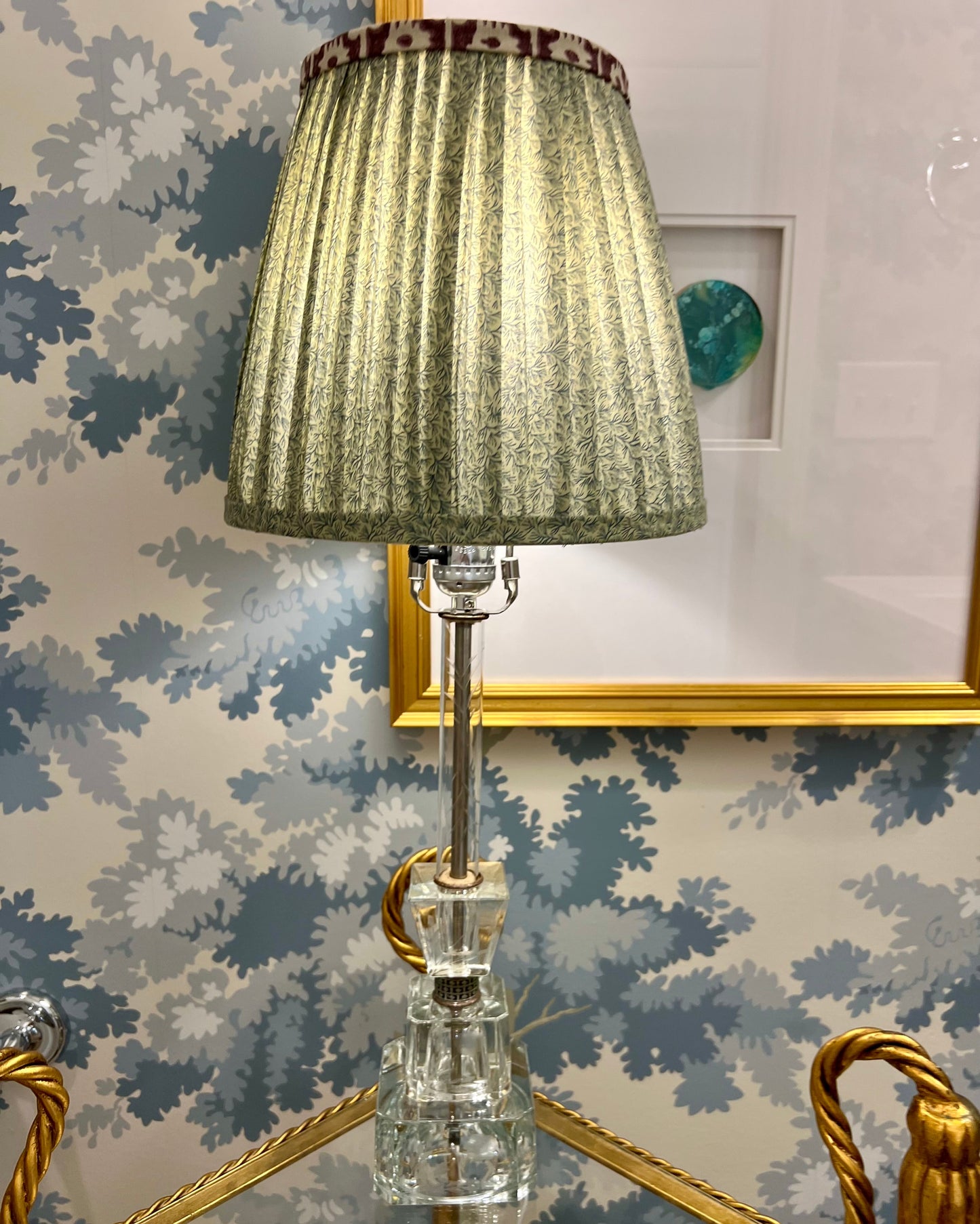 Vintage Glass Stick Etched Lamp