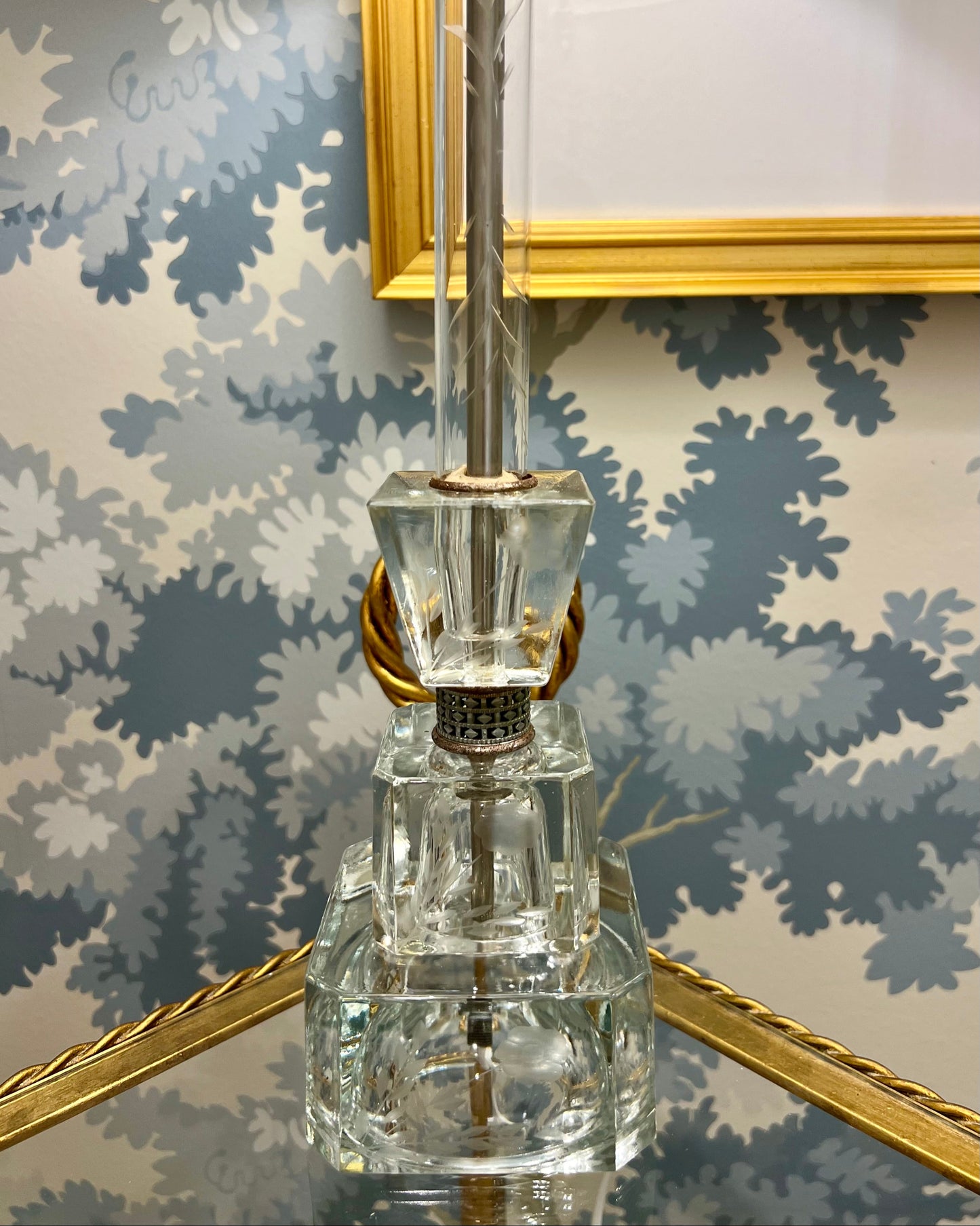 Vintage Glass Stick Etched Lamp