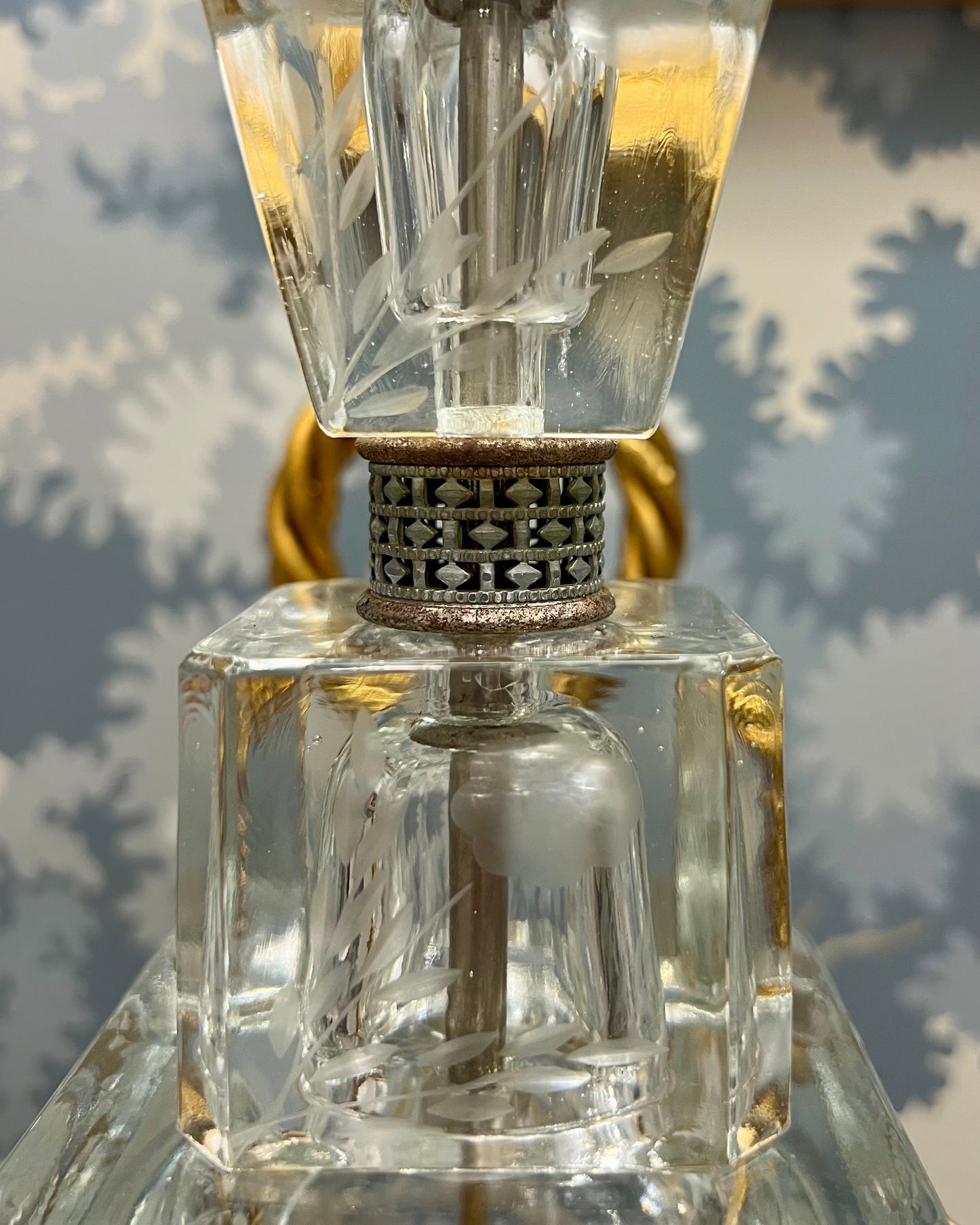 Vintage Glass Stick Etched Lamp