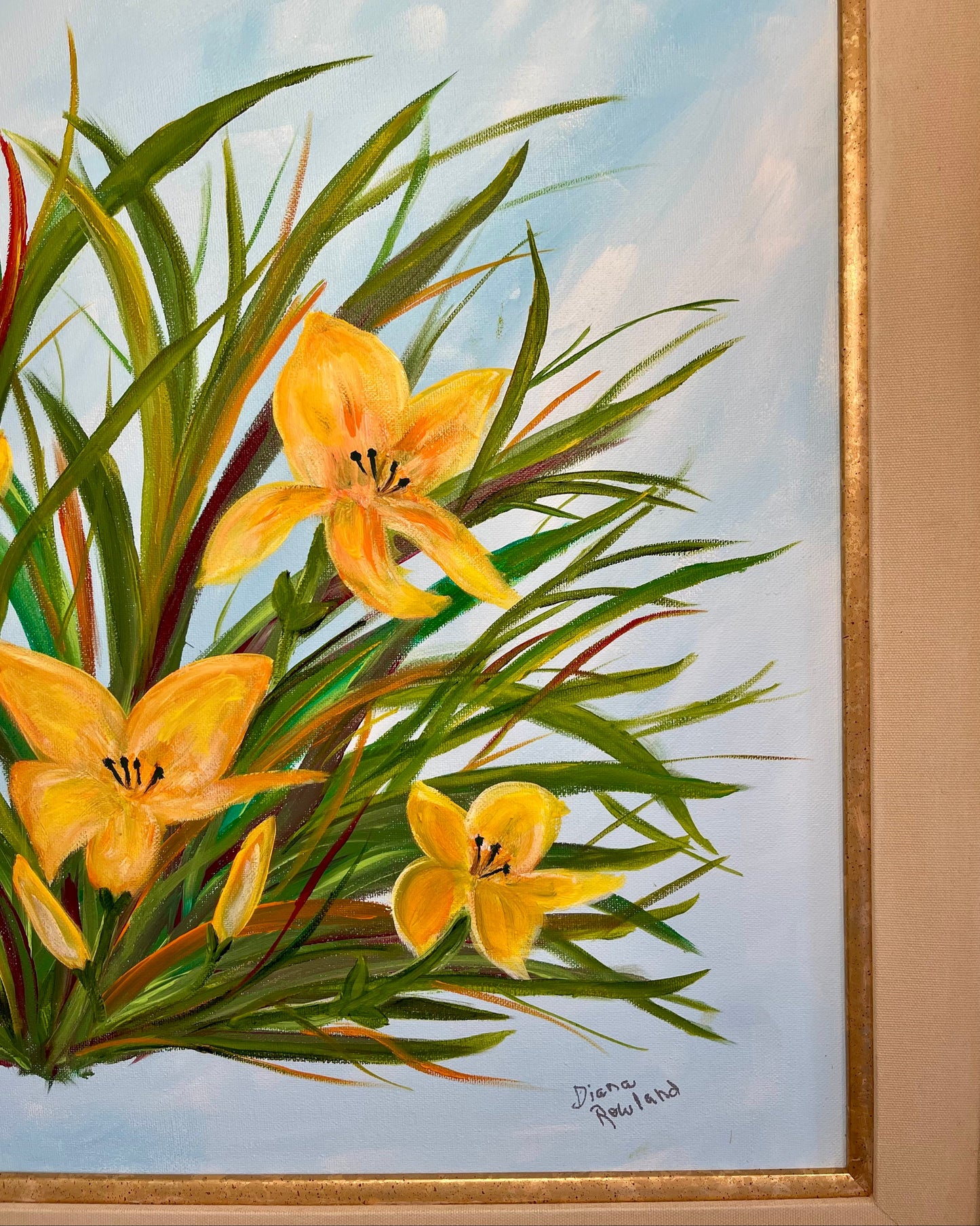 Framed Yellow Lillies Painting