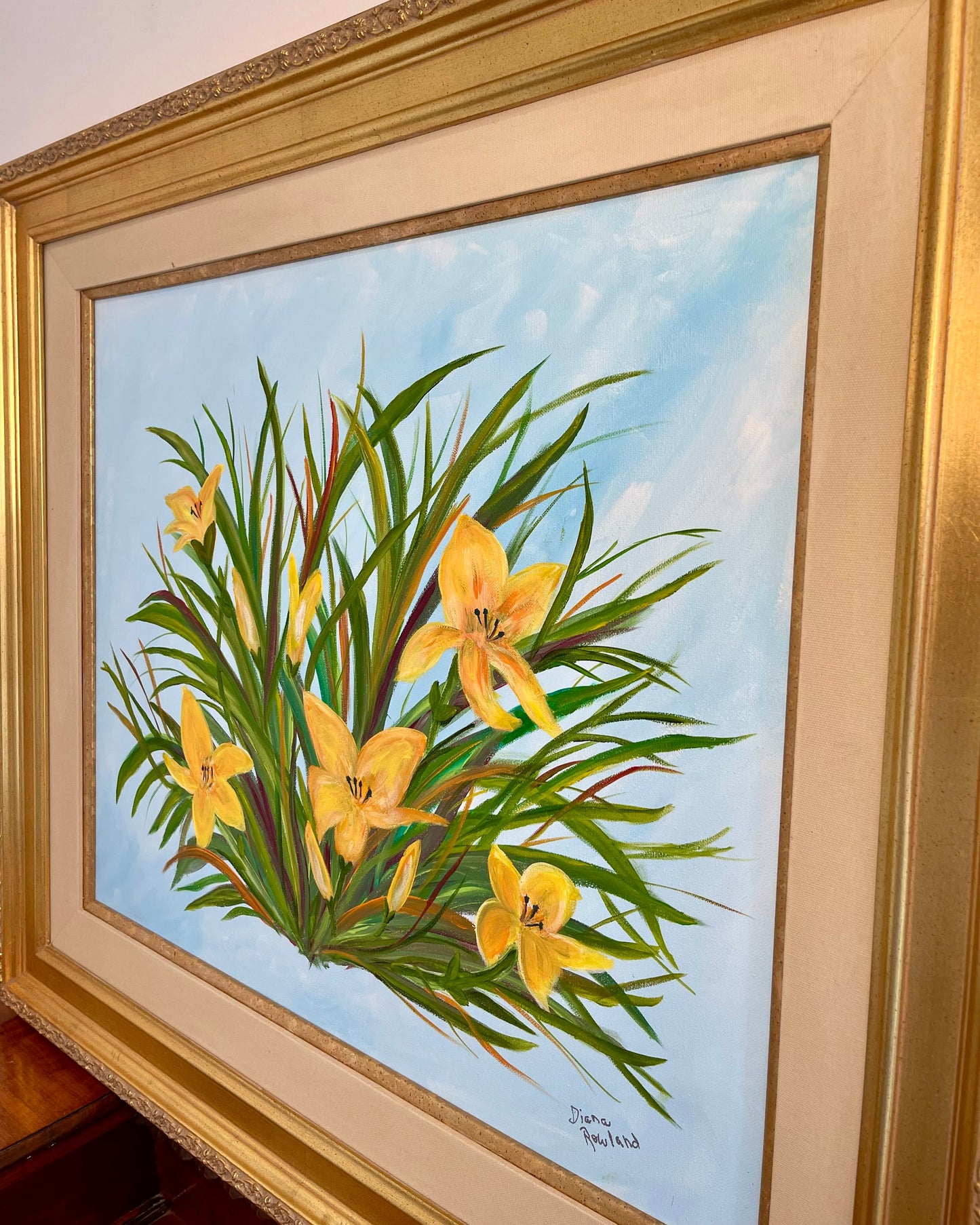 Framed Yellow Lillies Painting