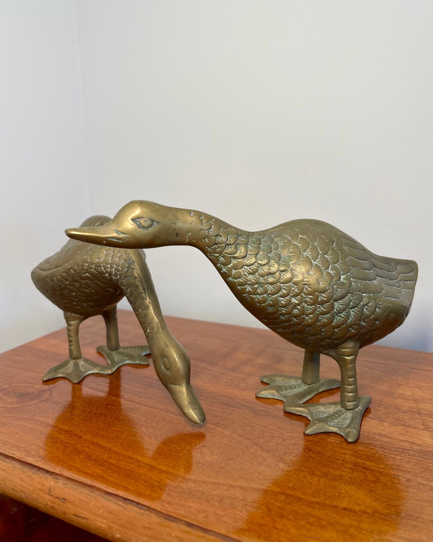 Pair Vintage Brass Ducks