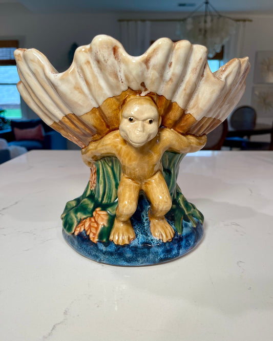 Vintage Majolica Style Monkey Compote
