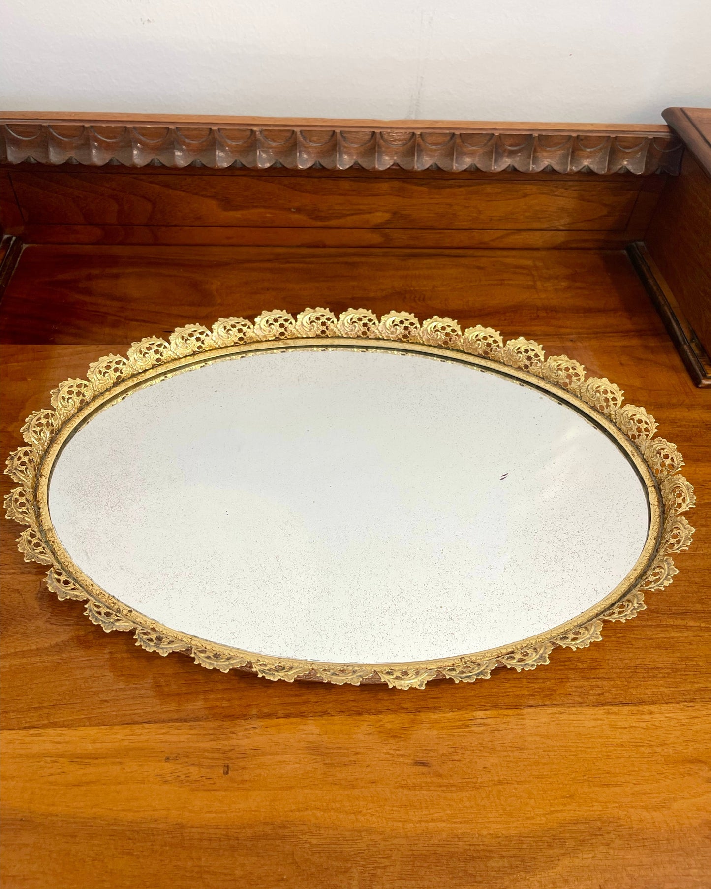 Vintage Oval Filigree Mirrored Tray
