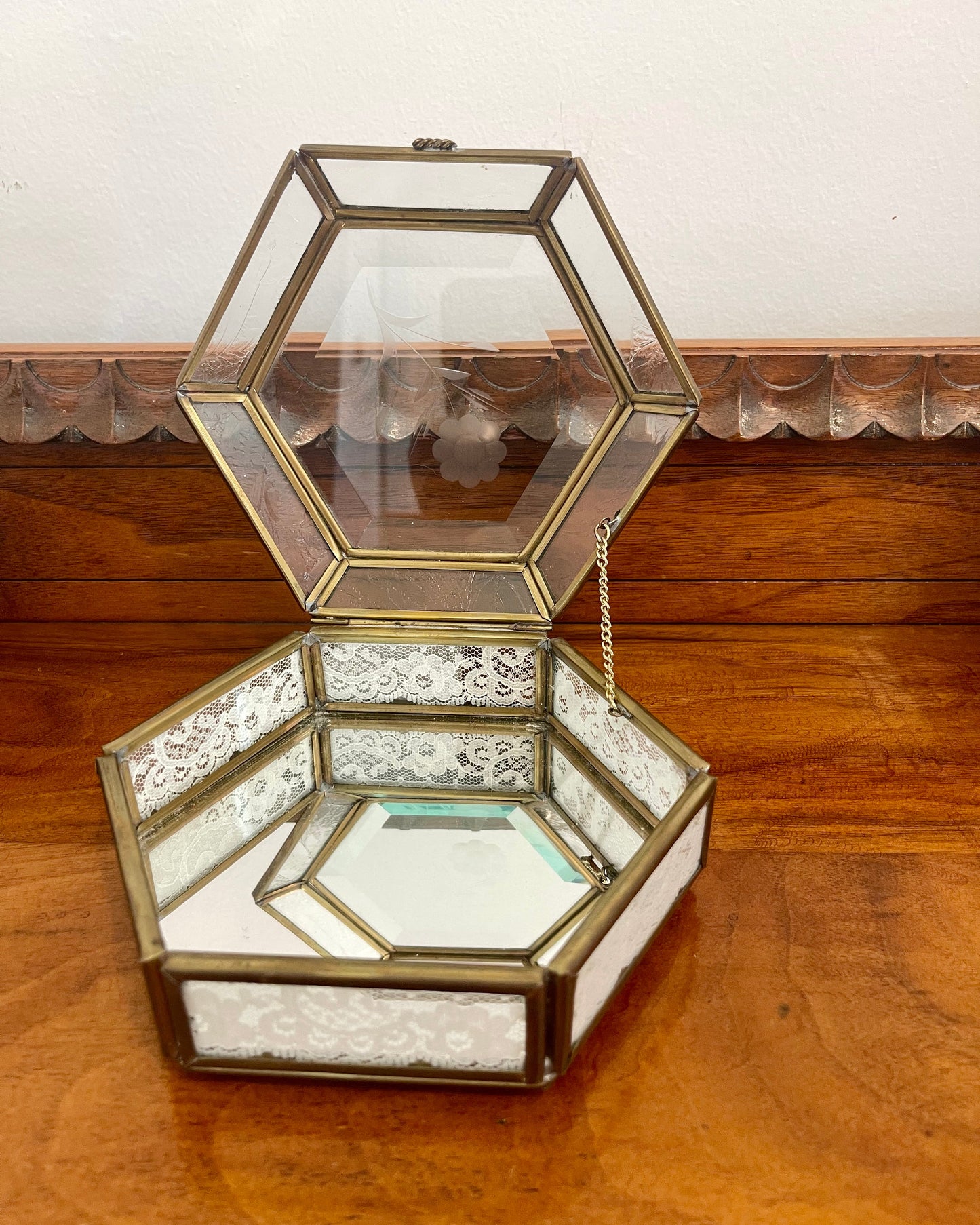 Vintage Brass & Glass Trinket Box