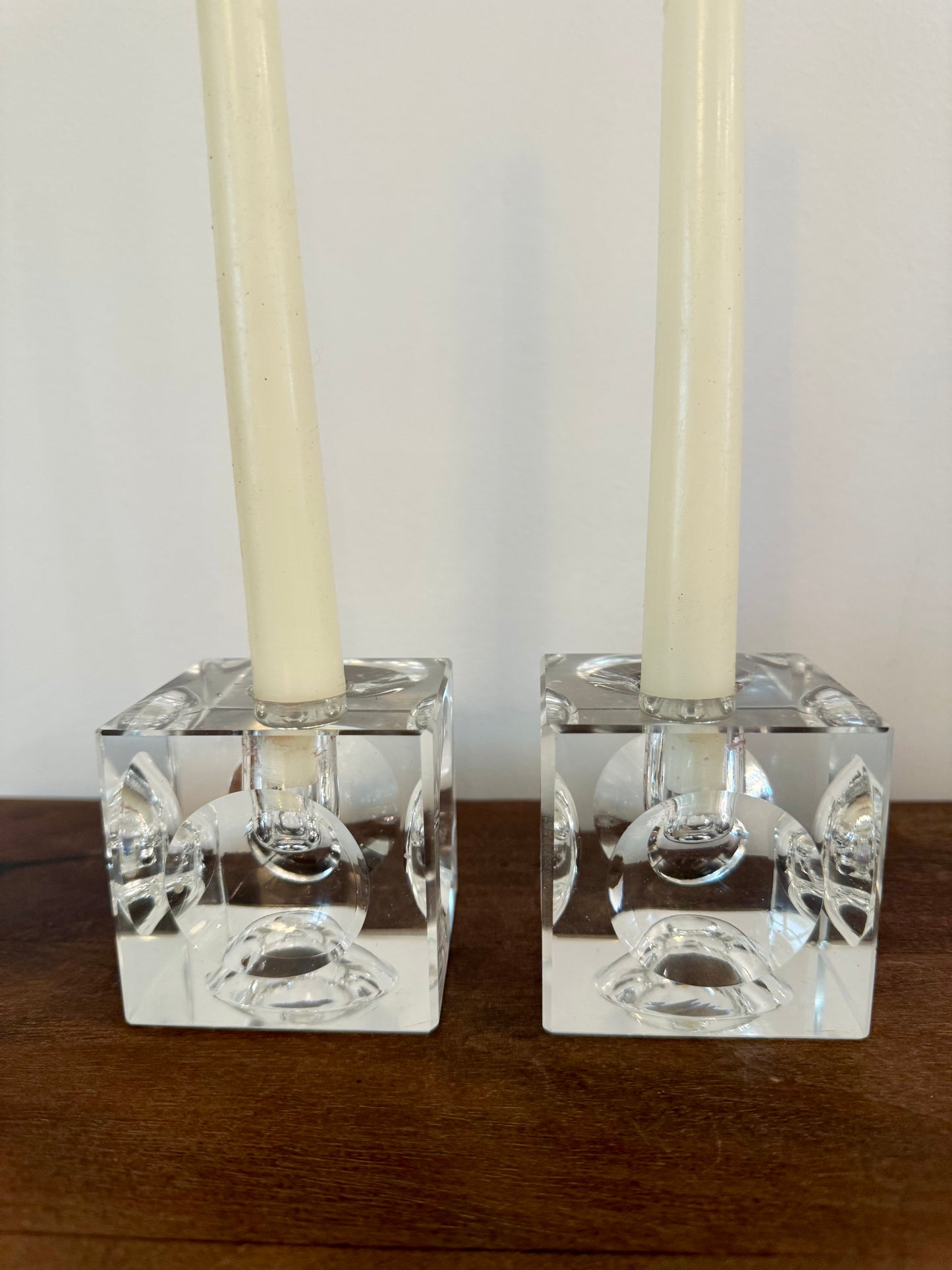Pair Vintage MCM Glass Candleholders