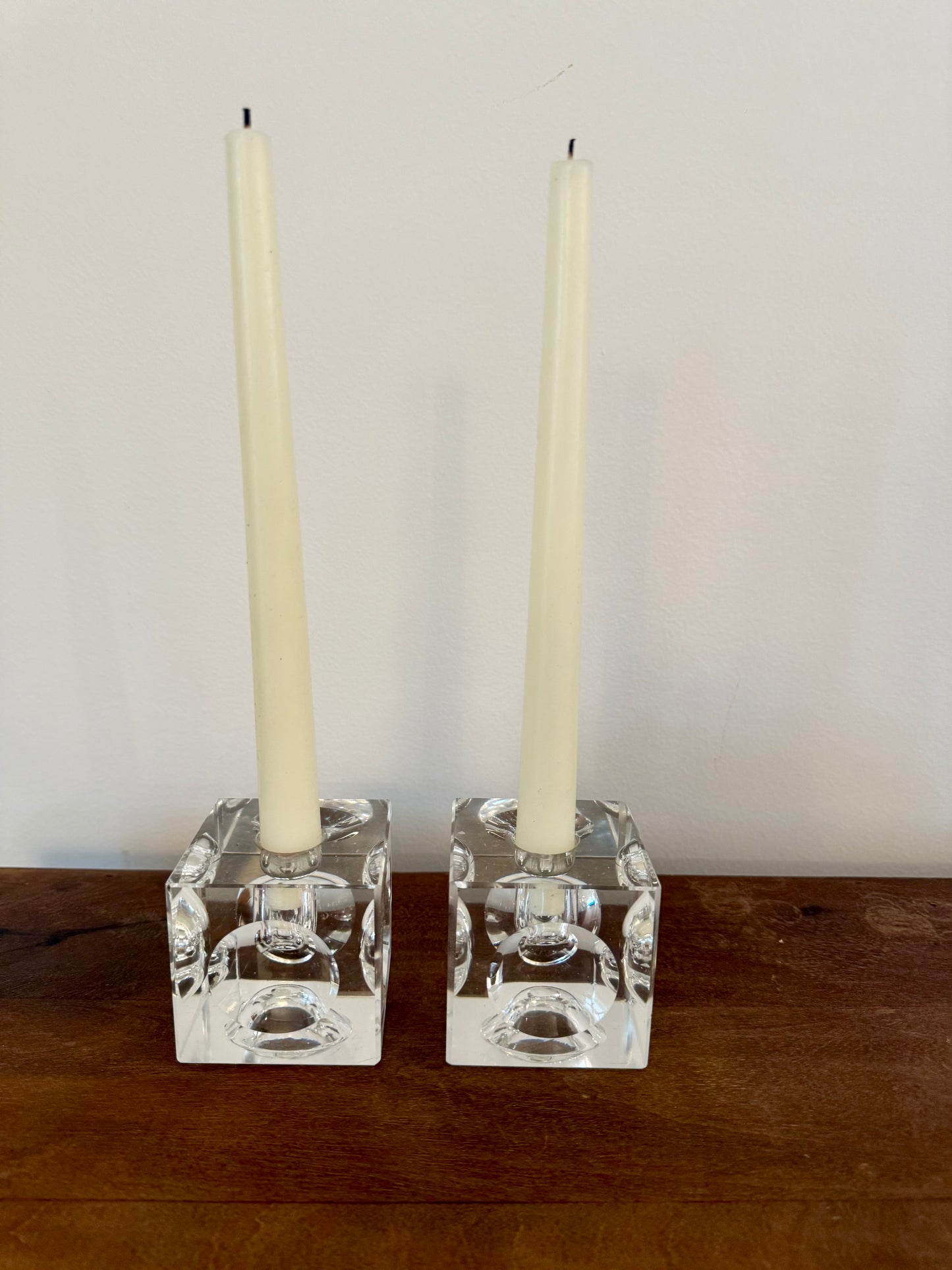 Pair Vintage MCM Glass Candleholders