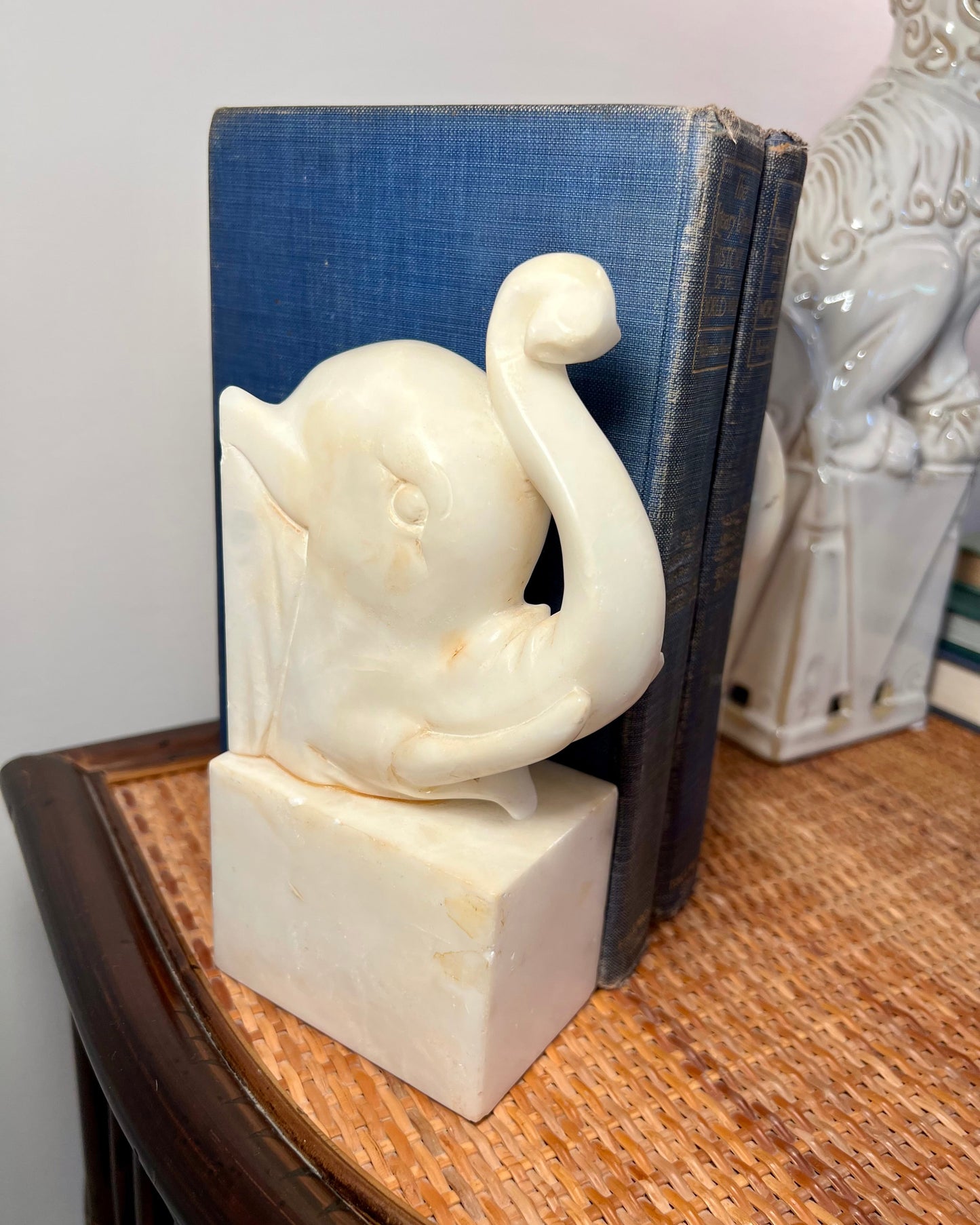 Pair Alabaster Elephant Bookends