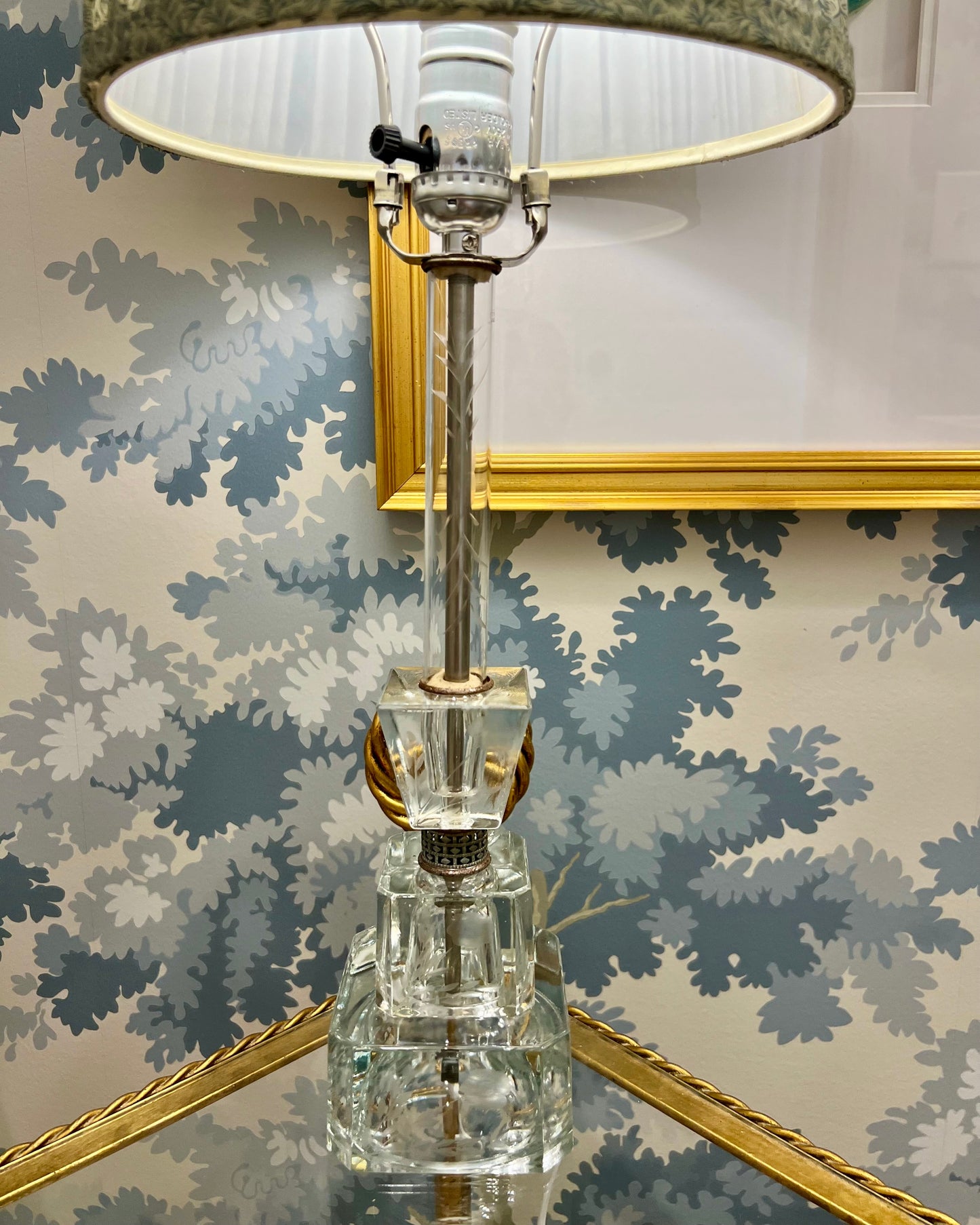 Vintage Glass Stick Etched Lamp