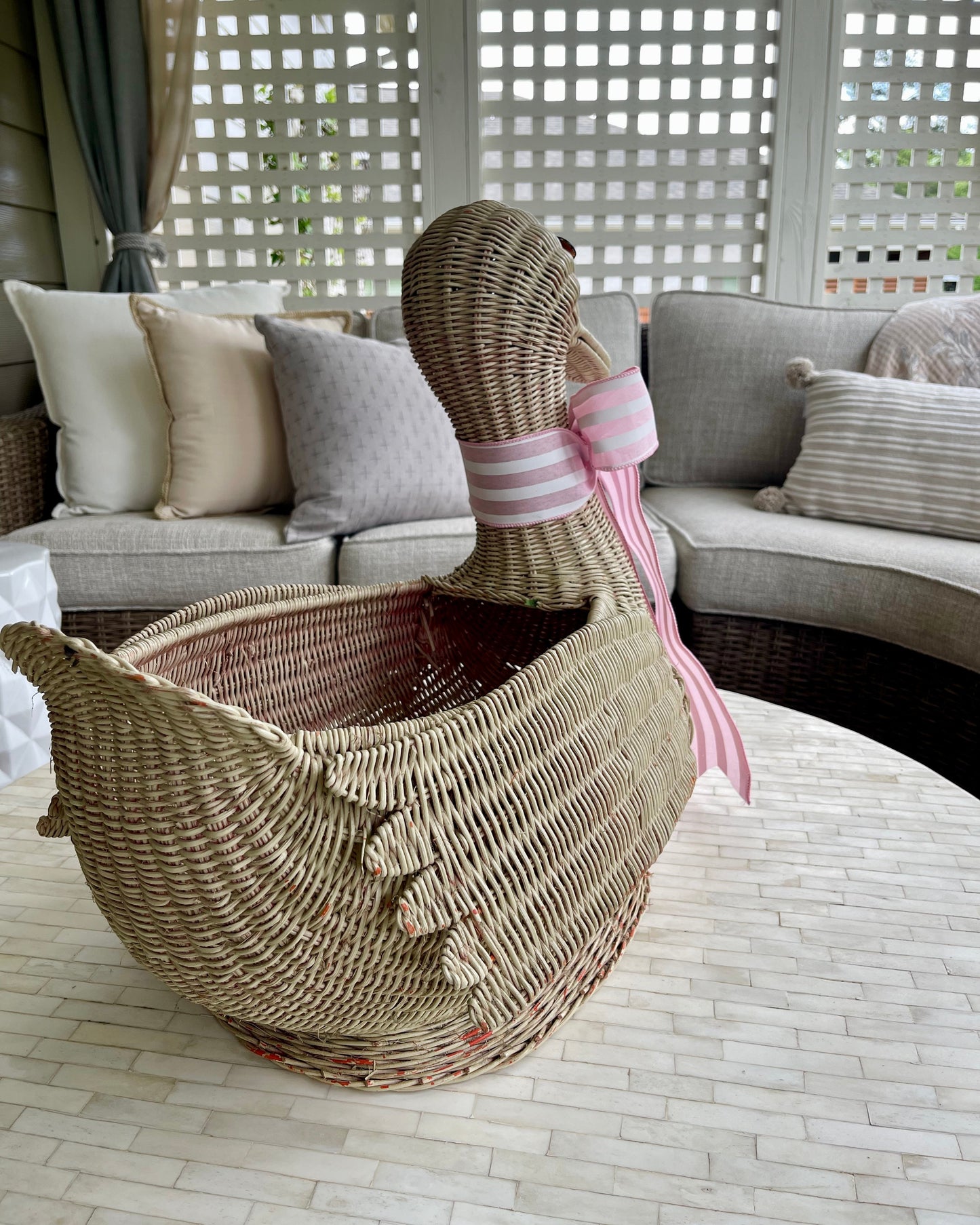 Vintage Wicker Swan Basket