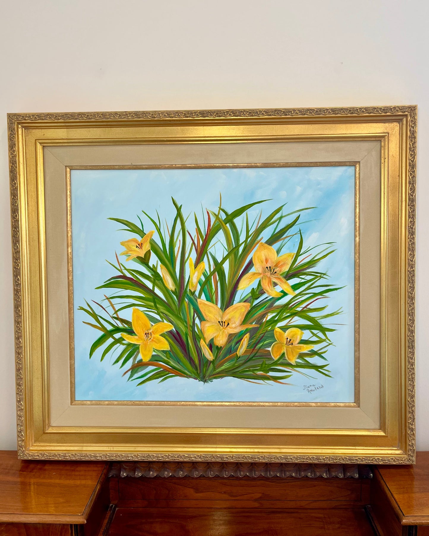 Framed Yellow Lillies Painting