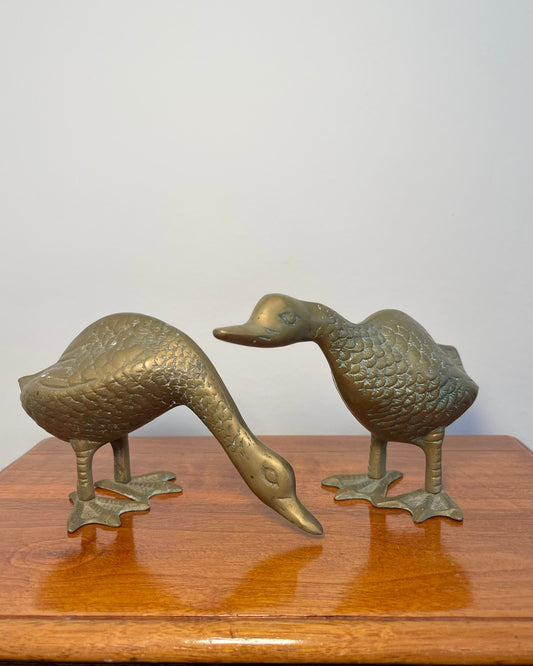 Pair Vintage Brass Ducks