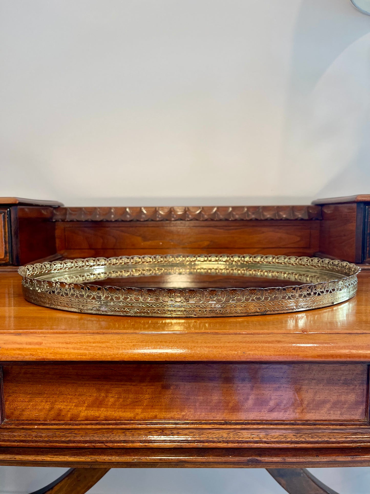 Vintage Oval Filigree Mirrored Tray