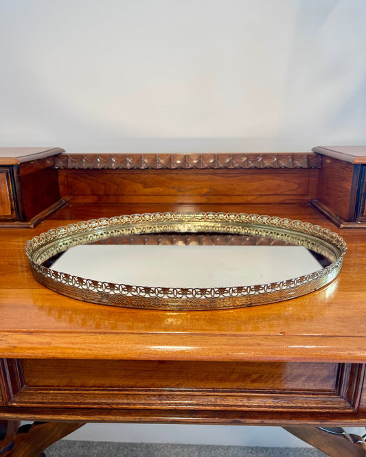 Vintage Oval Filigree Mirrored Tray