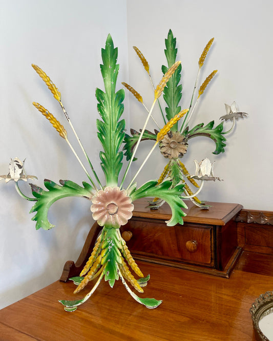 Pair Tole Wheat Metal Sconces