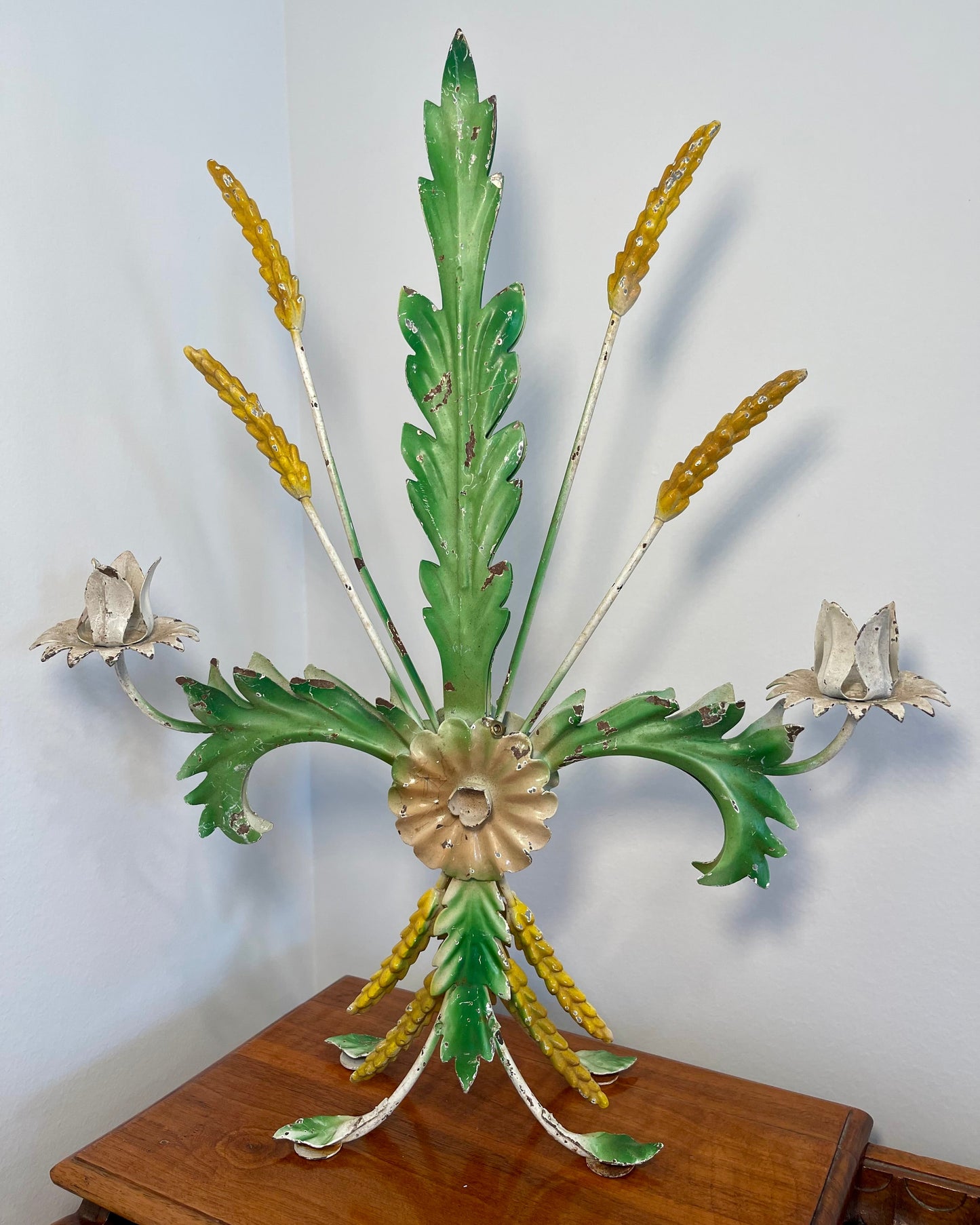 Pair Tole Wheat Metal Sconces