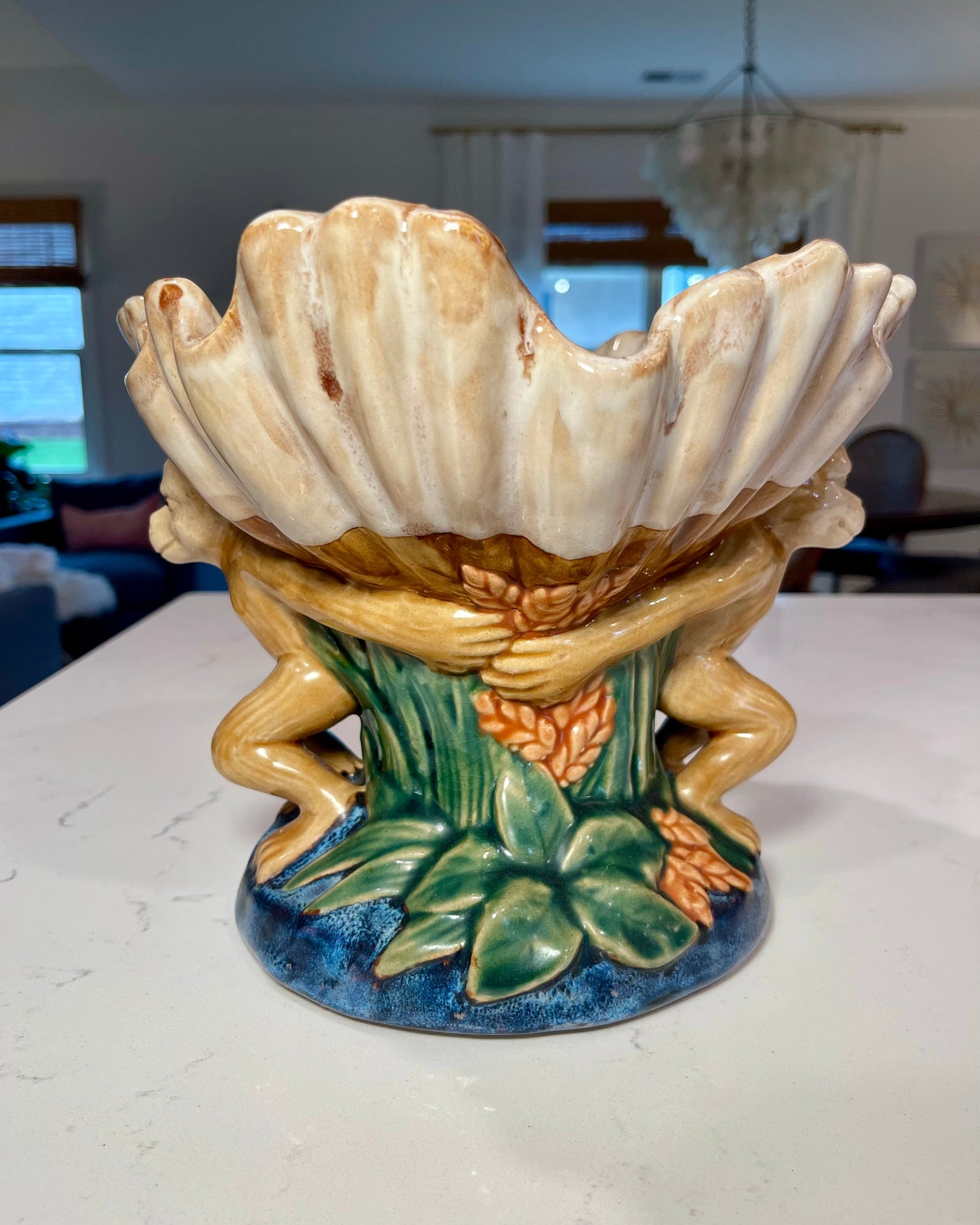 Vintage Majolica Style Monkey Compote