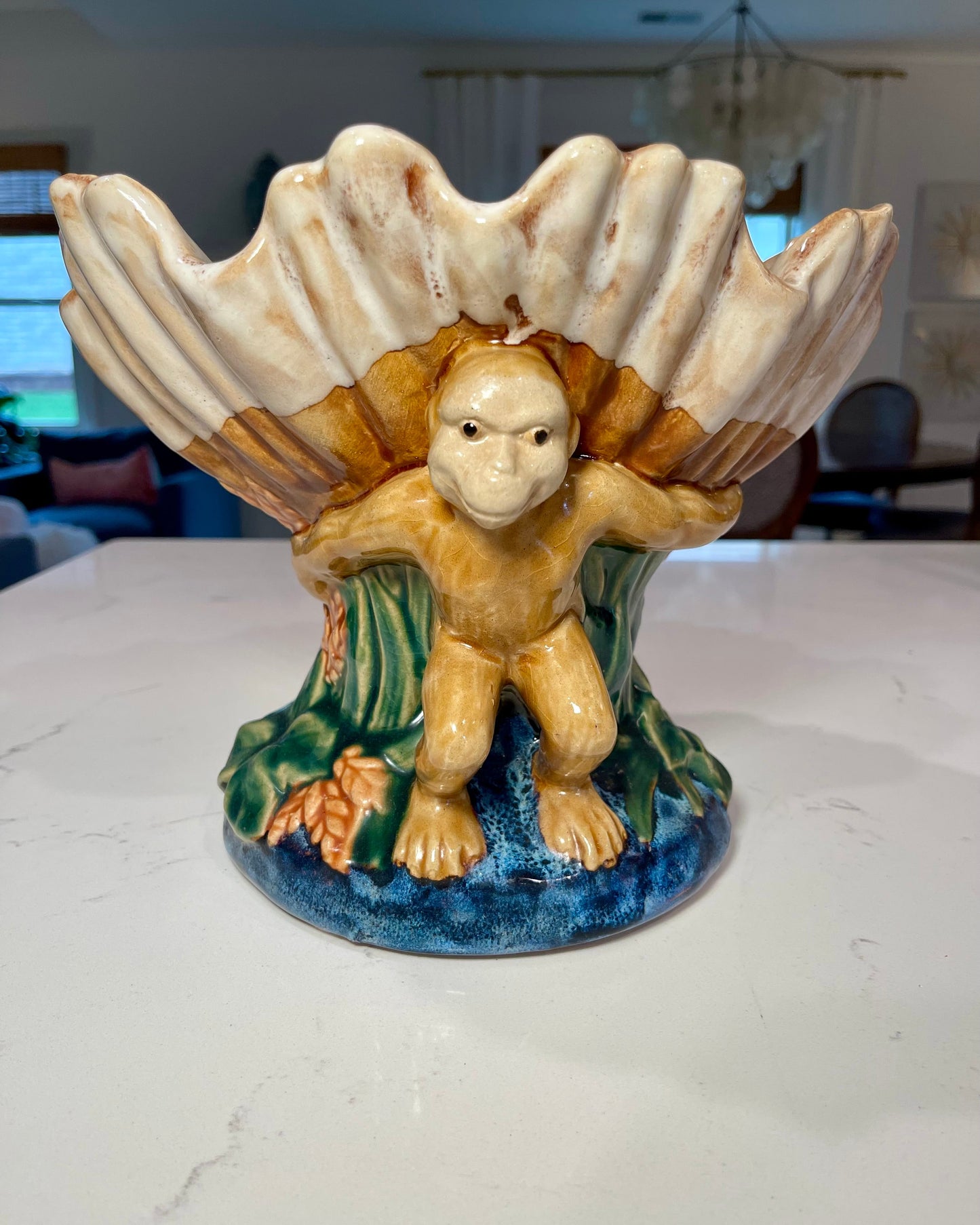 Vintage Majolica Style Monkey Compote