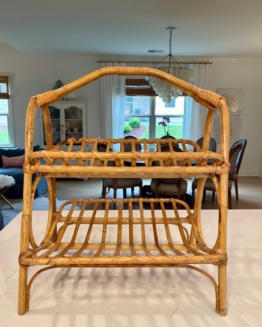 Vintage 2-Tier Rattan Shelf
