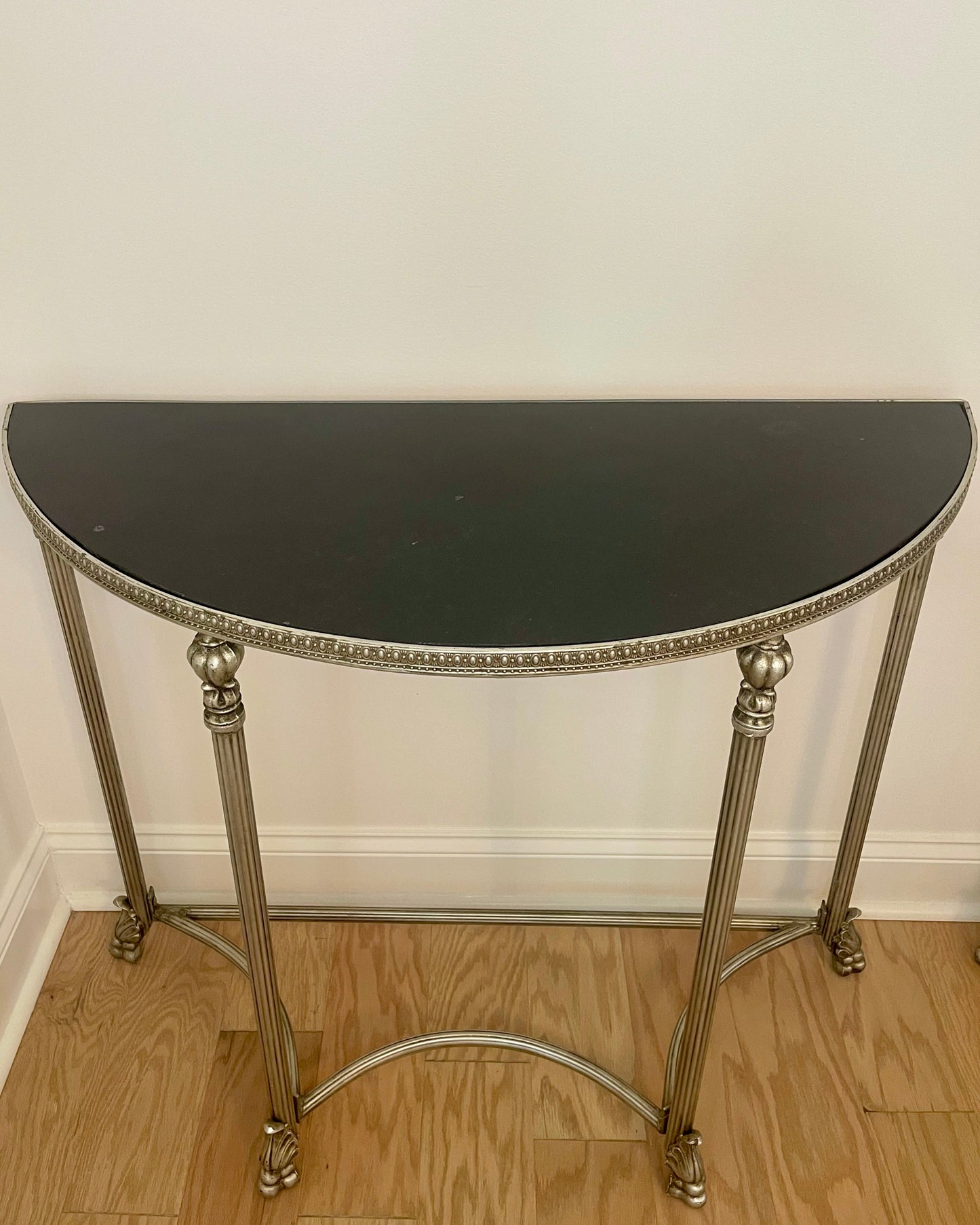 Pair Stone & Silver Demilune Tables