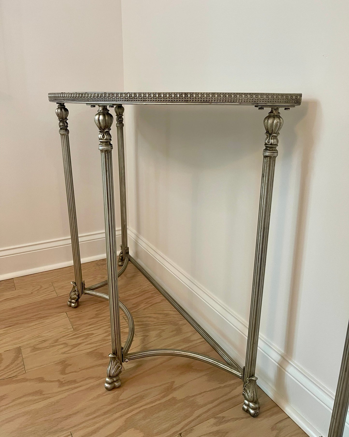 Pair Stone & Silver Demilune Tables